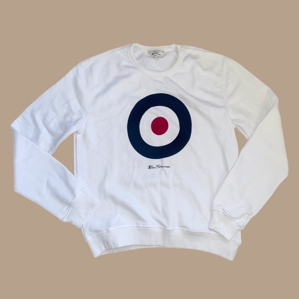 Ben Sherman white crewneck pullover sweatshirt with bullseye graphic - brand new